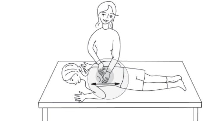 This illustration shows how to do chest percussion on a child's lower back chest - lower lobes.