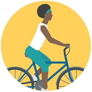 This is an illustration of a woman biking.